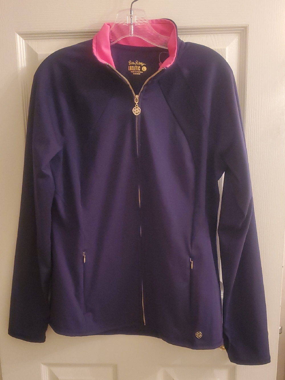 Lilly Pulitzer Luxletic Tennison Jacket UPF 50 True Navy Blue Full Zip Large